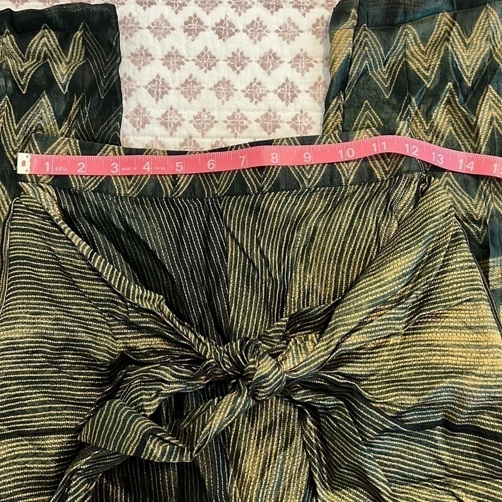 Anthro Silk Harem Pants Gold Black Knot Front Euro Statement XS